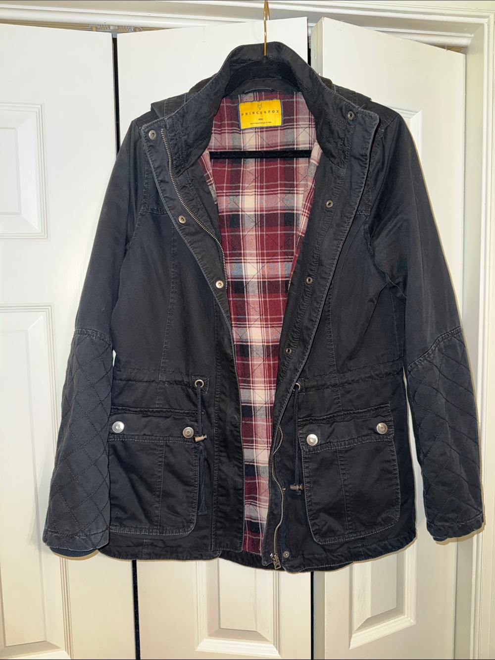 Women’s Black Warm Winter Utility Jacket with Plaid Lining